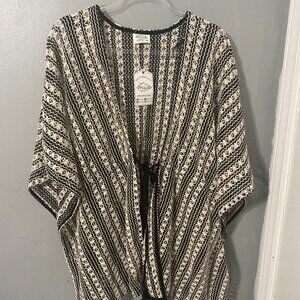 Very J Black Striped Open Knit Swim Coverup 1X NEW